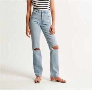 Abercrombie & Fitch 90s Straight Curve Love Jeans Knee Destroy Size 24 / 00